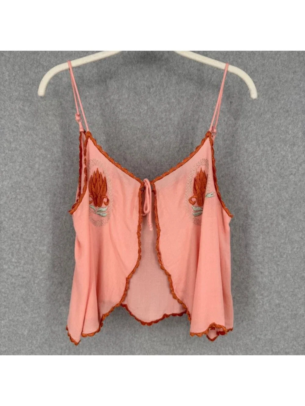 Free People Womens Love Me Two Times Tie Front Top Size M Pink Embroidered Boho - Picture 1 of 13
